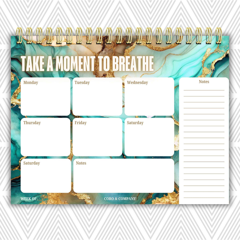 Take A Moment To Breathe Weekly Desk Planner | Undated Self-Love Weekly Planner