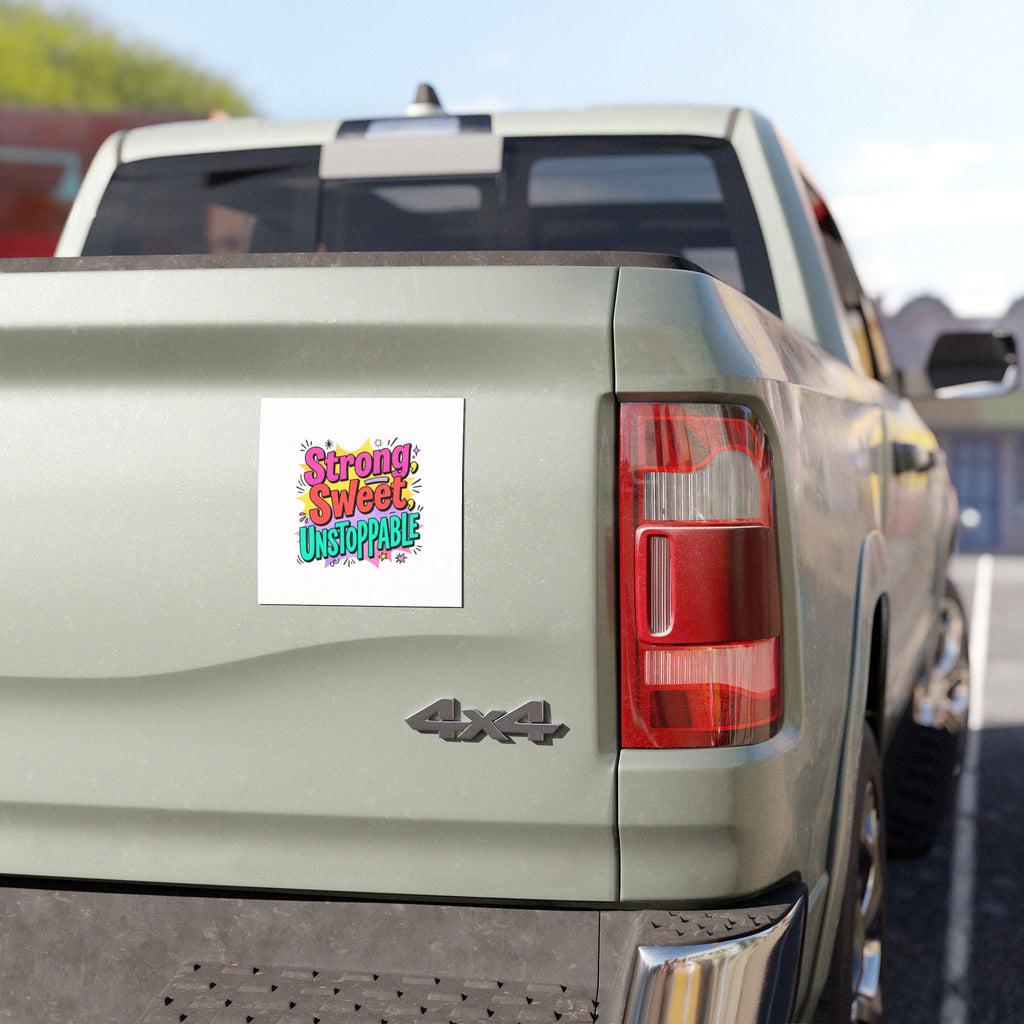 Strong, Sweet, Unstoppable Car Magnet — Colorful Motivational Vehicle Sticker