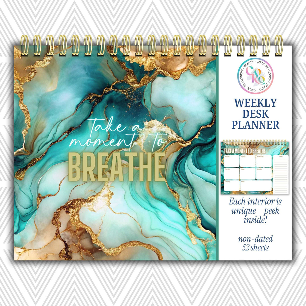 Take A Moment To Breathe Weekly Desk Planner | Undated Self-Love Weekly Planner