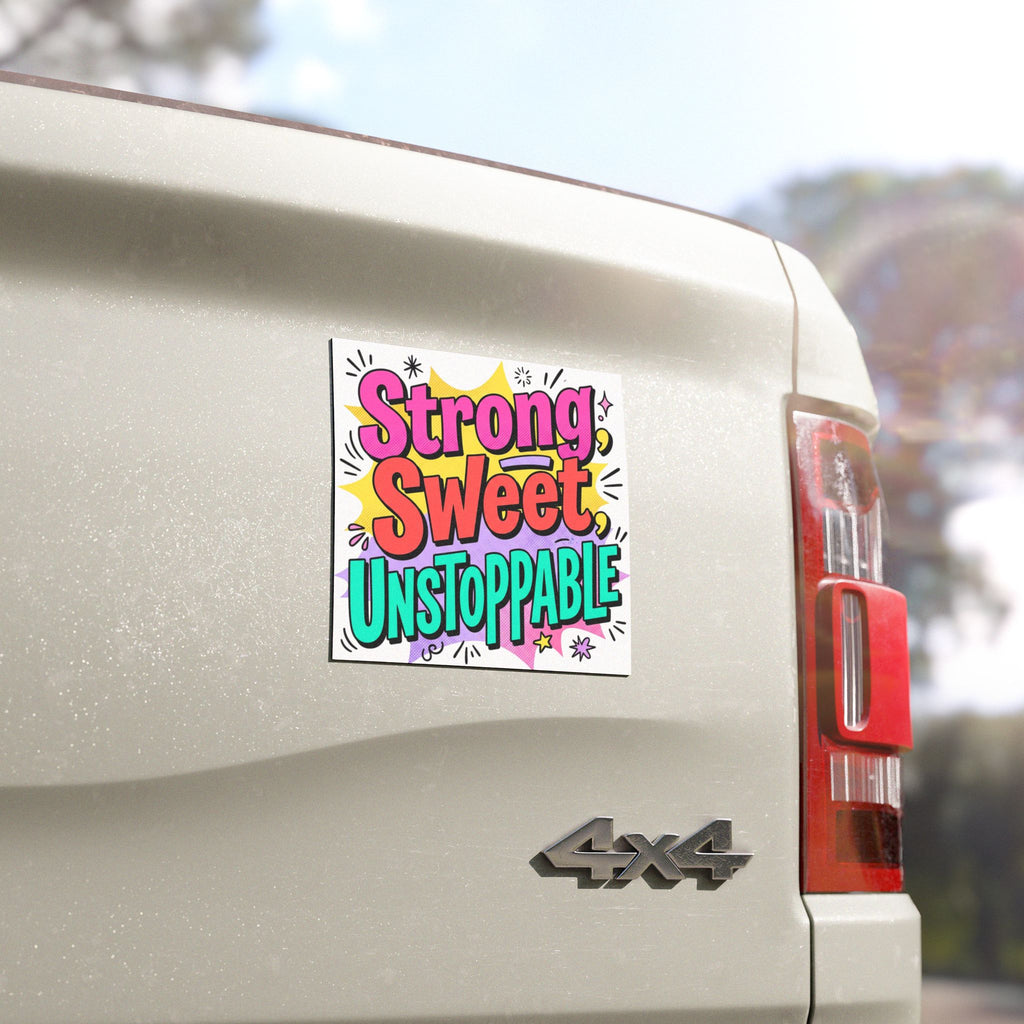 Hand-lettered motivational car magnet with colorful star accents
