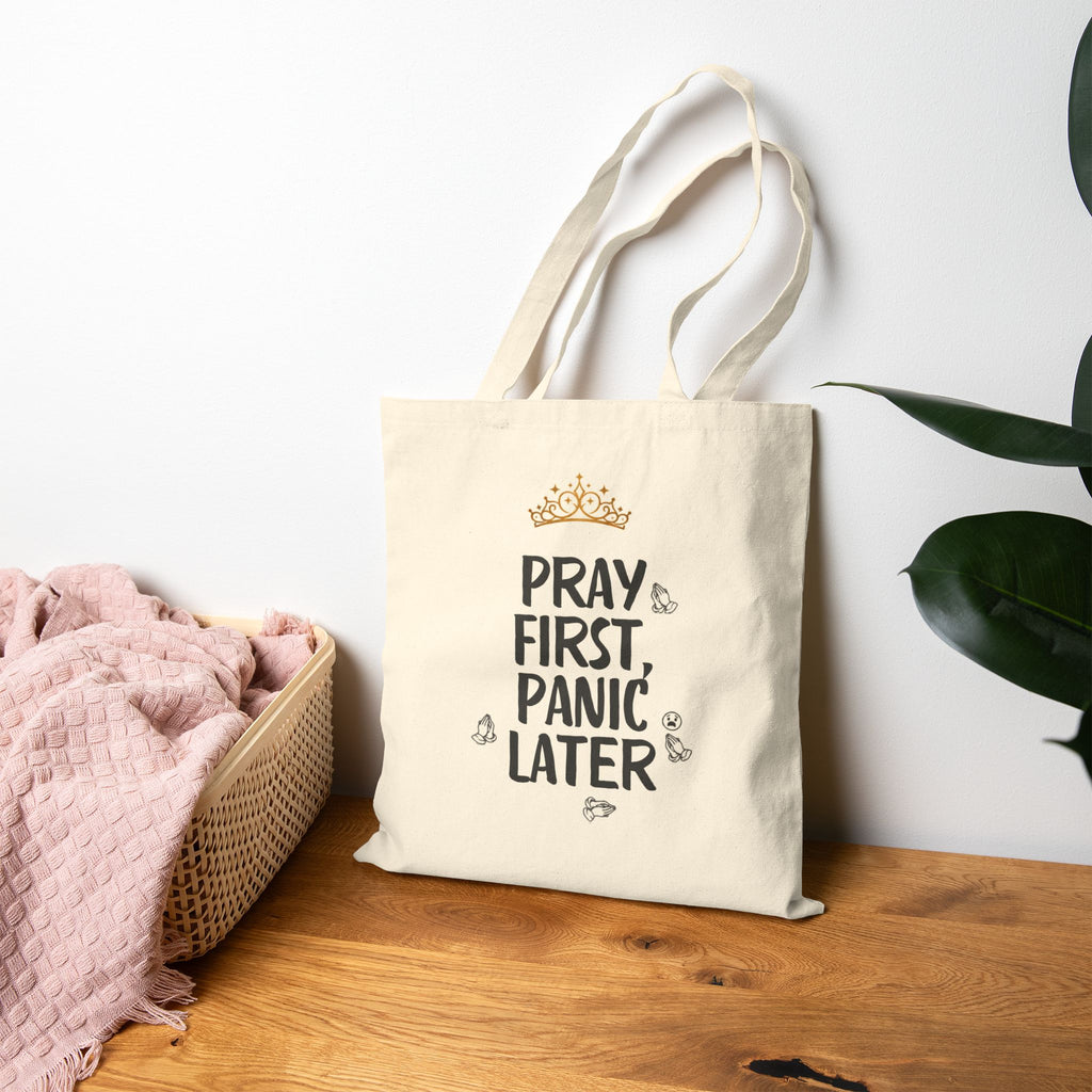 Durable canvas shopping tote with faith-inspired design
