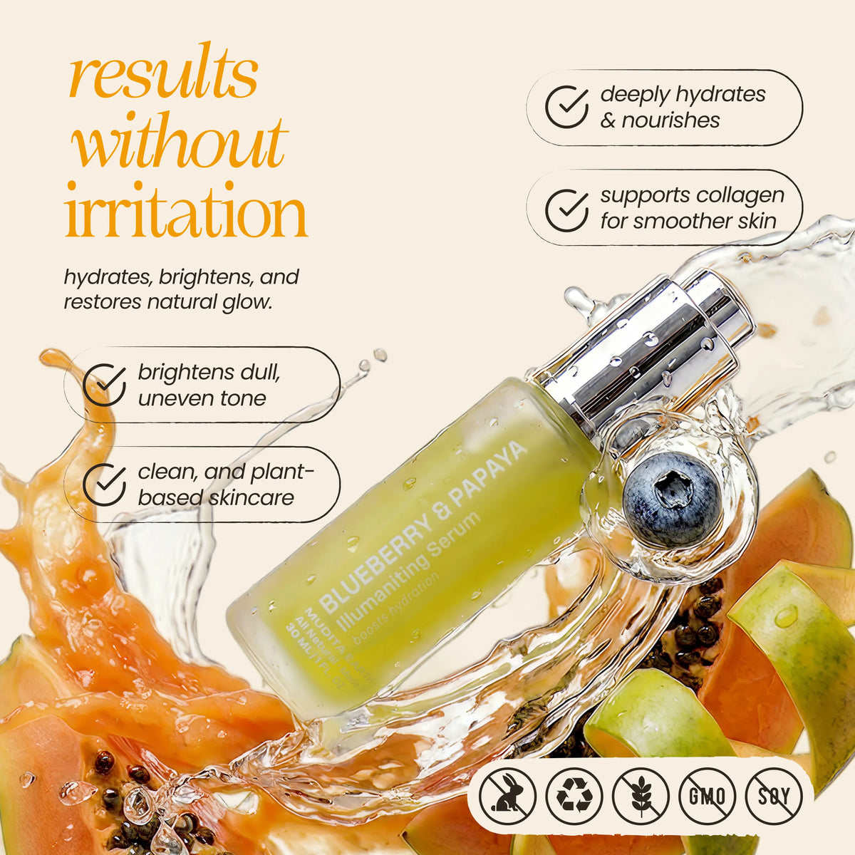 Blueberry & Papaya Face Serum | Mudita Earth