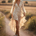 Bohemian V-Neck Asymmetrical Hem Dress