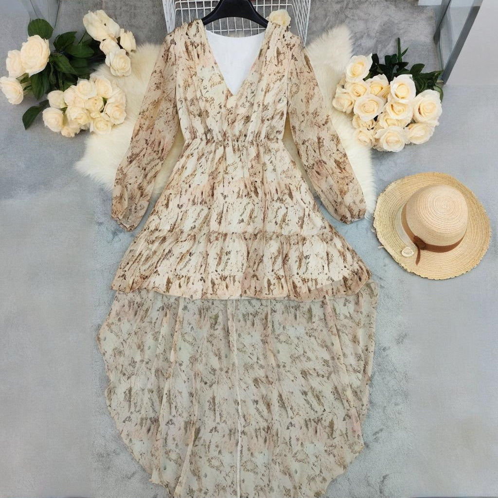 Bohemian V-Neck Asymmetrical Hem Dress