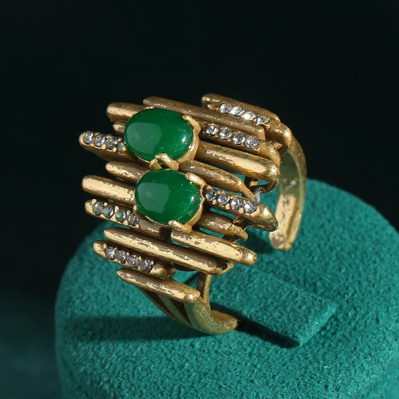 Vintage Green Stone Ring — 18k Gold-Plated Antique Cocktail Ring – Jewelry | NonaEve