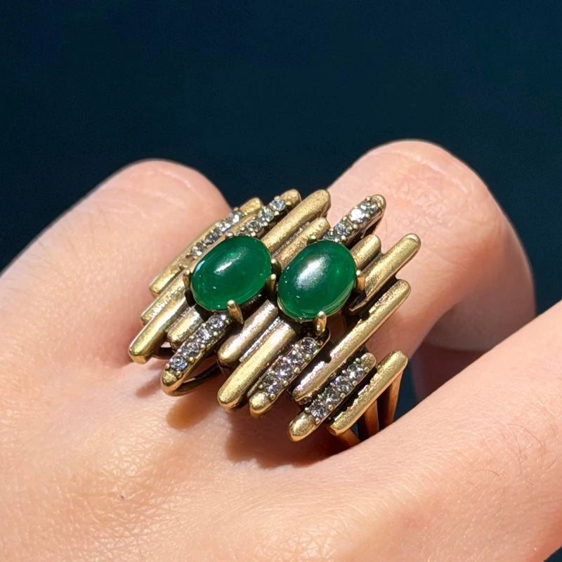 Vintage Green Stone Ring — 18k Gold-Plated Antique Cocktail Ring – Jewelry | NonaEve