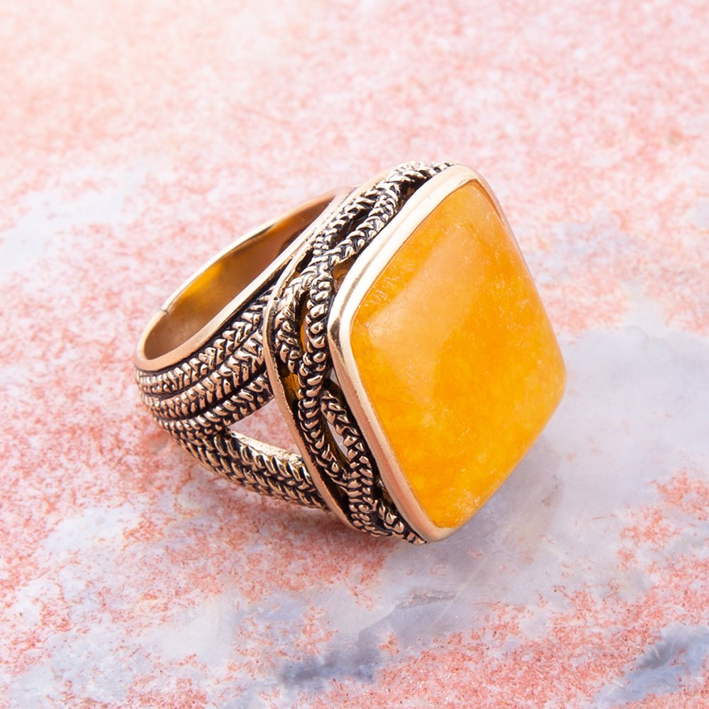 Yellow Agate & Bronze Statement Ring | Barse Jewelry